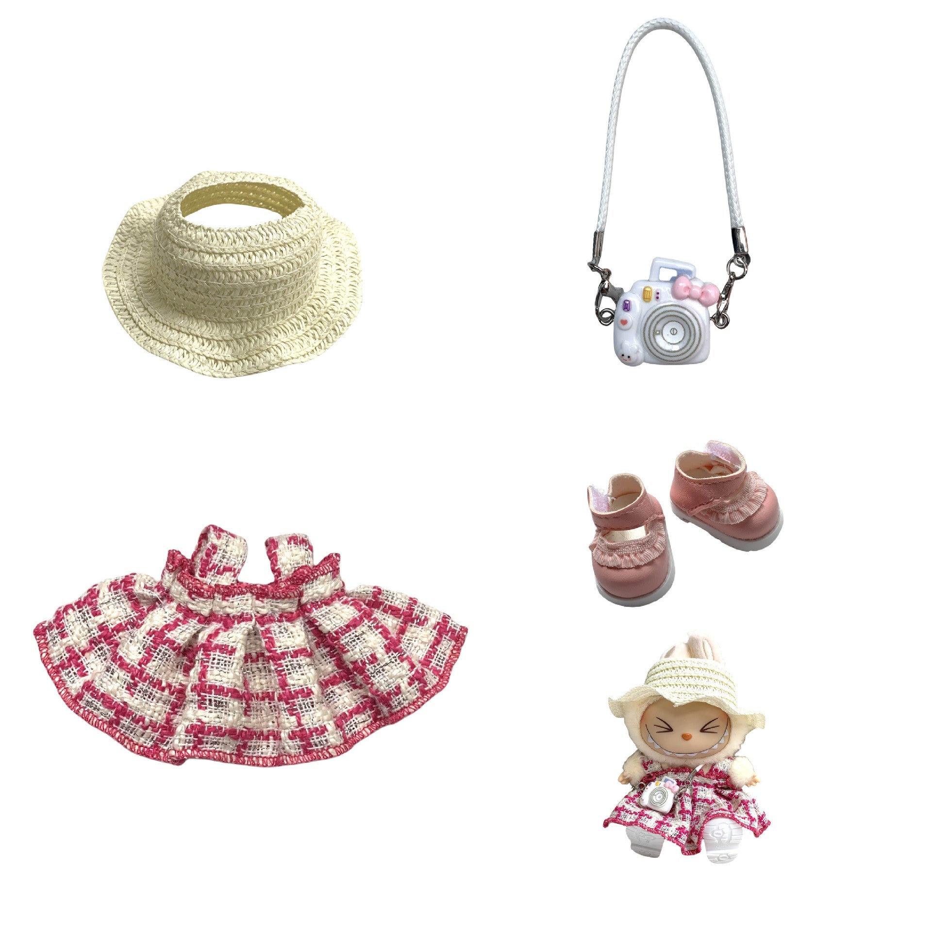 Labubu Doll Chanel Style Strap Dress Outfit for 15/17cm Dolls