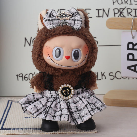 17cm labubu One, Two and Three Generations of Labubu Sitting Vinyl Clothes Lila dress Doll Jackets