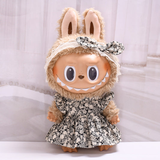 Labubu Doll Flower Headband Skirt Outfit for 38cm Vinyl Doll