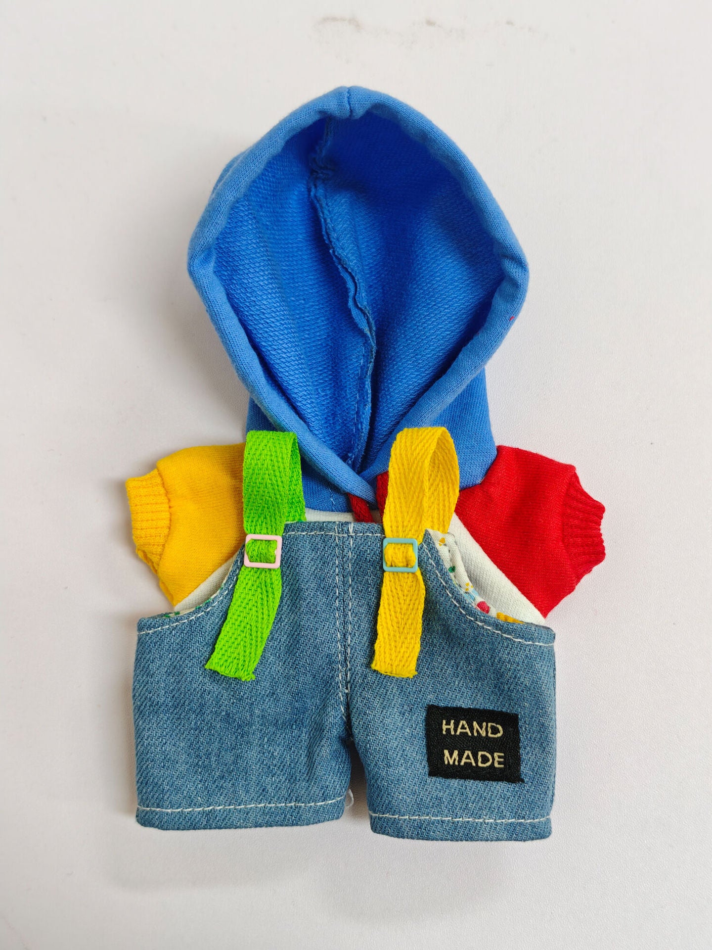 Labubu 17cm Doll Denim Suspenders Outfit with Black Glasses