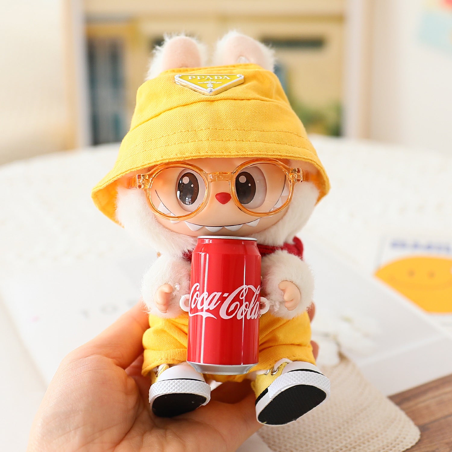 17cm Labubu Fisherman Hat Macaron Vinyl Face Labubu Doll Doll Triangle suit Glasses