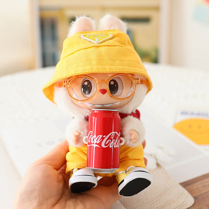 17cm Labubu Fisherman Hat Macaron Vinyl Face Labubu Doll Doll Triangle suit Glasses