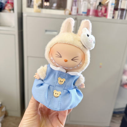 Only clothes] the first and second generation of blind box pendant pull cloth cloth for clothes bear wooden buckle blue skirt Labubu baby clothes adorable
