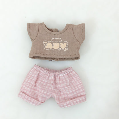 Labubu Doll Summer Outfit Set with Straw Hat & Canvas Shoes
