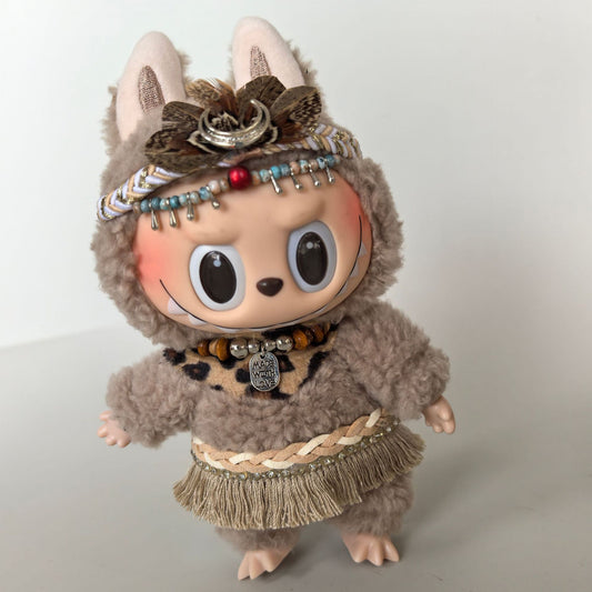 Labubu Doll 17cm Outfit Set - Headscarf, Scarf, Necklace & Skirt