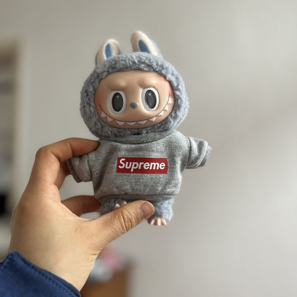 Labubu Doll Outfit - Gray Top & Cuffed Jeans for 10-20cm Vinyl Dolls
