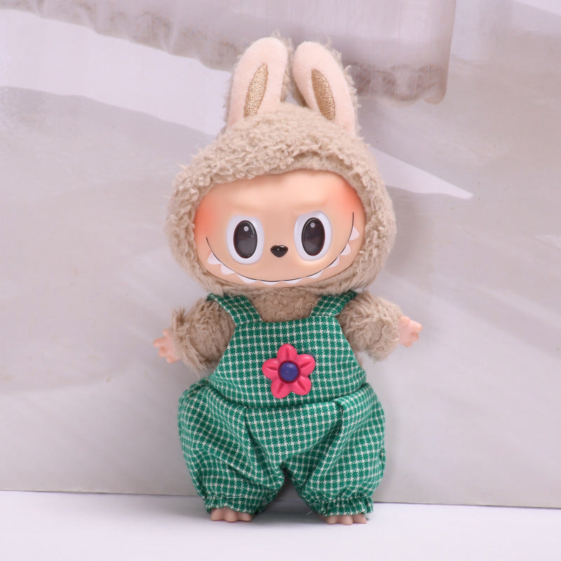 Labubu Doll Baby Clothes Outfit - 17cm Houndstooth Suspenders & Pants