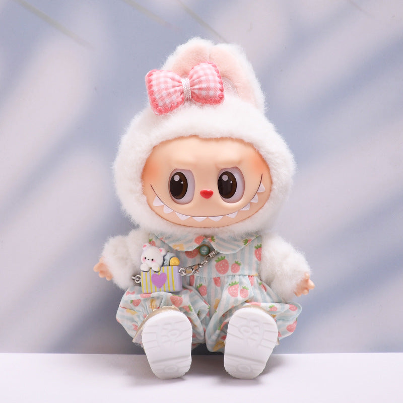 Only baby clothes] one, two and three generations of pendants labubu clothes strawberry jumpsuit suit labubu baby clothes