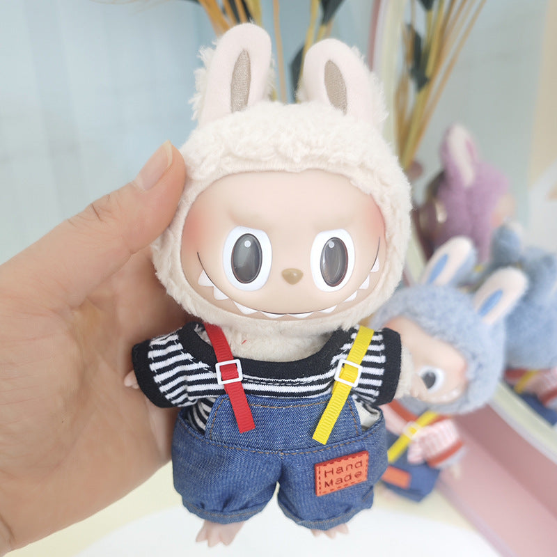 Labubu doll clothes for 17cm plush vinyl Labubu pendant clothes candy suspenders suit change