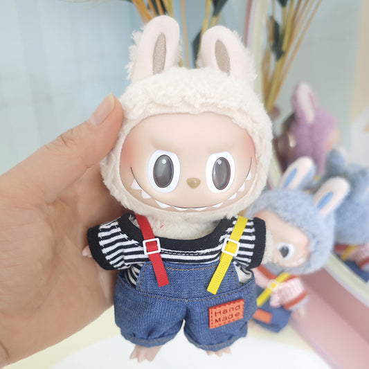 Labubu doll clothes for 17cm plush vinyl Labubu pendant clothes candy suspenders suit change