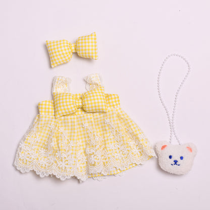 Only clothes] 38cm cloth vinyl doll clothes for bow strap skirt Labubu change doll clothes