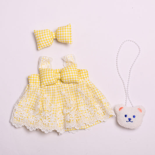 Only clothes] 38cm cloth vinyl doll clothes for bow strap skirt Labubu change doll clothes