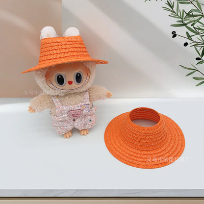 Labubu Empty Top Open Straw Hat Woven Hat Party Clothing Accessories Pastoral Style Labubu Doll Clothes Decorative Matching