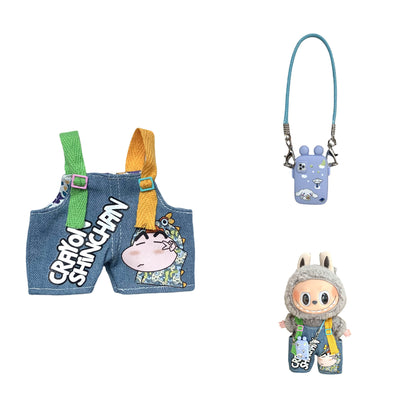 Labubu Doll Crayon Shin-chan Overalls Outfit with Accessories for 17cm Doll