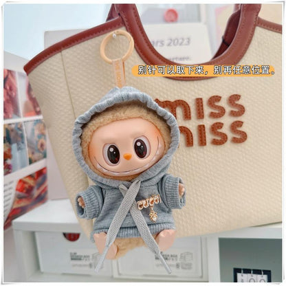 Labubu Doll Hooded Sweatshirt & Crossbody Bag Outfit for 10cm & 17cm Vinyl Dolls