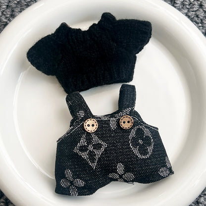 Labubu doll 17cm first and second generation labubu trendy suspenders hat suit sitting party wearable accessories
