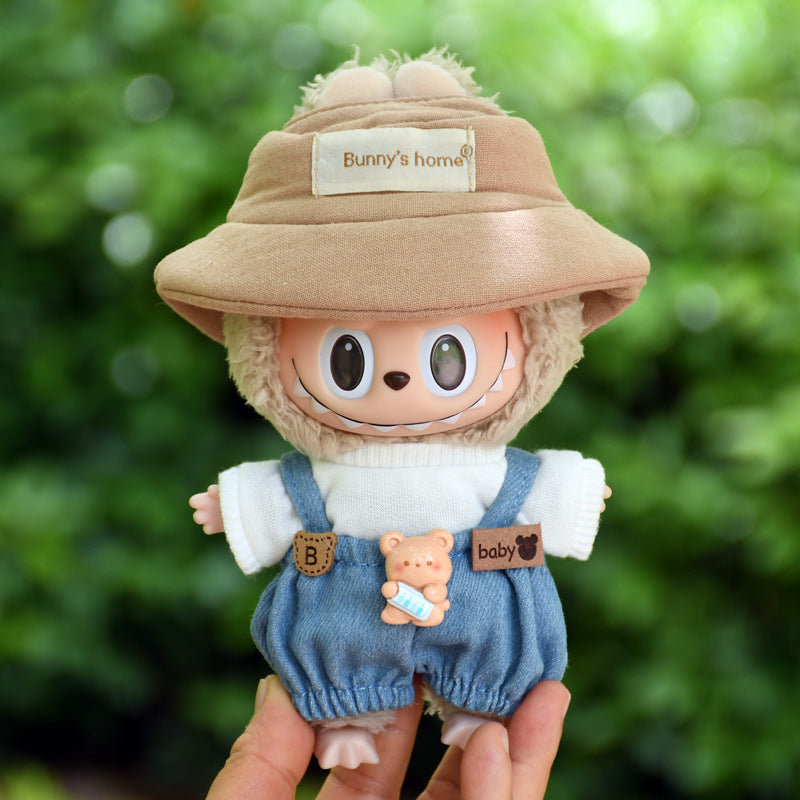 Pants Only] Macaron labubu Pendant Clothes Bear Brown Suspenders 17cm Labu Lovely Pants