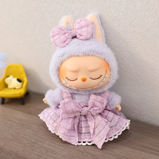 The first and second generation of blind box with Labubu doll clothes plush vinyl face doll pendant pull cloth sit party series