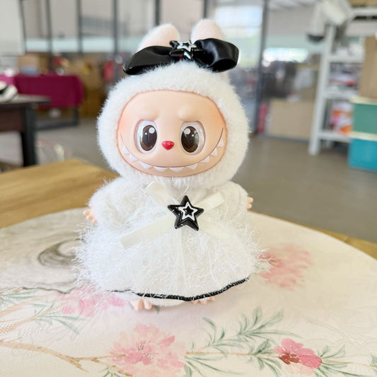 Only baby clothes] 17cm cloth clothes blind box Labubu key chain doll with long feather dress adorable
