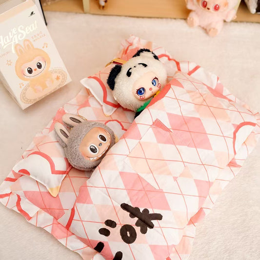Labubu 17cm Doll Sleeping Bag Set with Mini Pillow - Cute Patterns