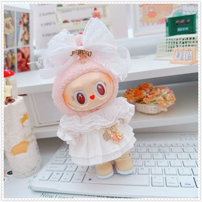 Labubu Doll Sweet White Lace Dress Set with Shoes