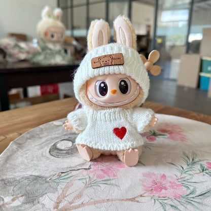 Clothes Only] Second Generation Blind Box Rab Sit Party Doll Clothes LABUBU Love Woolen Bear Hat