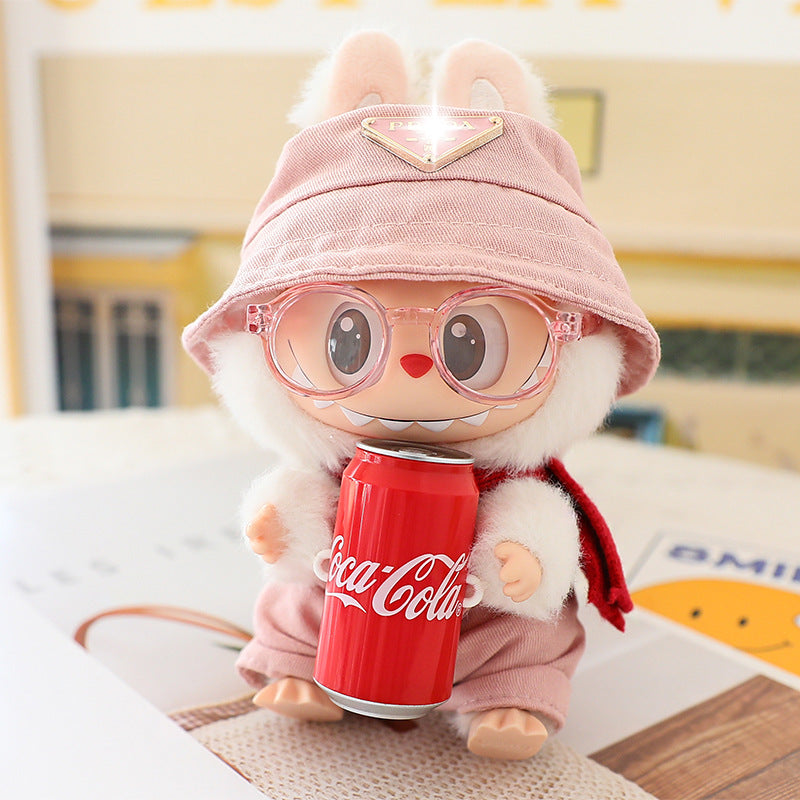 17cm Labubu Fisherman Hat Macaron Vinyl Face Labubu Doll Doll Triangle suit Glasses