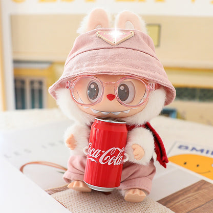17cm Labubu Fisherman Hat Macaron Vinyl Face Labubu Doll Doll Triangle suit Glasses