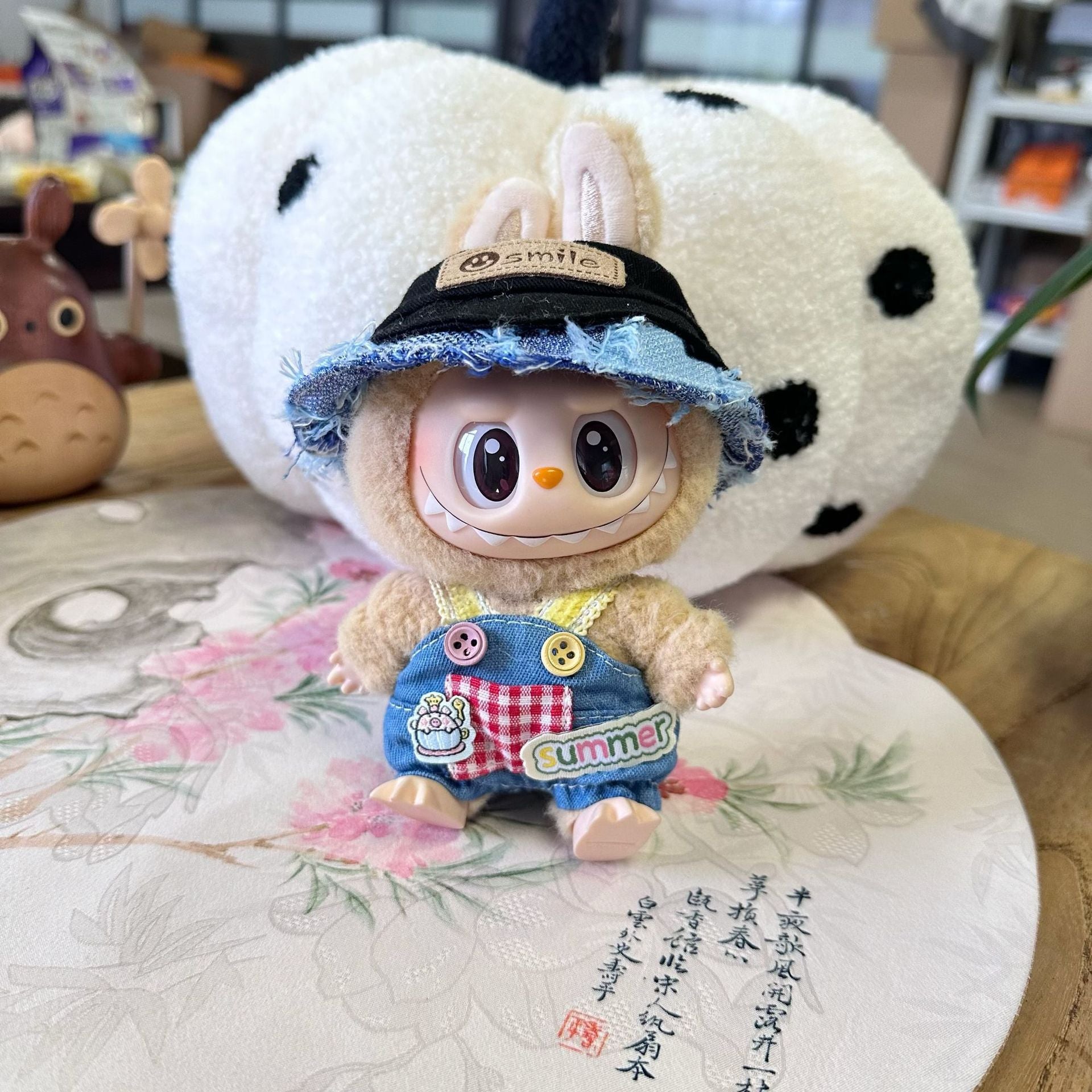 Clothes Only] Second Generation Blind Box Sitting Party Rag Clothes LABUBU Doll Cowboy Hat Strap Pants suit