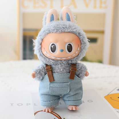 The first and second generation labubu sit party doll clothes the third generation cola vinyl blind box clothes fisherman hat suspenders pants suit