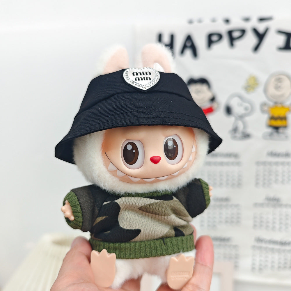 Labubu 17cm Doll Camouflage Outfit with Fisherman Hat & Accessories