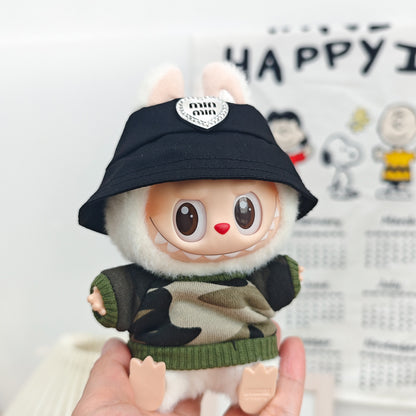 Labubu 17cm Doll Camouflage Outfit with Fisherman Hat & Accessories
