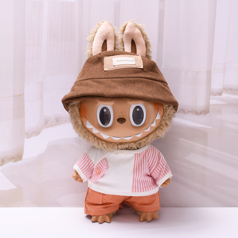 Labubu 38cm Doll Outfit - Striped T-Shirt & Overalls/Shorts Suit