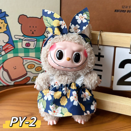 Wholesale 17cm labubu cheap price doll pendant one or two generation plush doll suspender skirt clothes suit