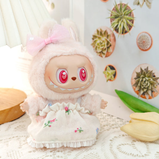 Labubu Doll Floral Dress & Straw Hat Outfit for 1st & 2nd Gen Pendants