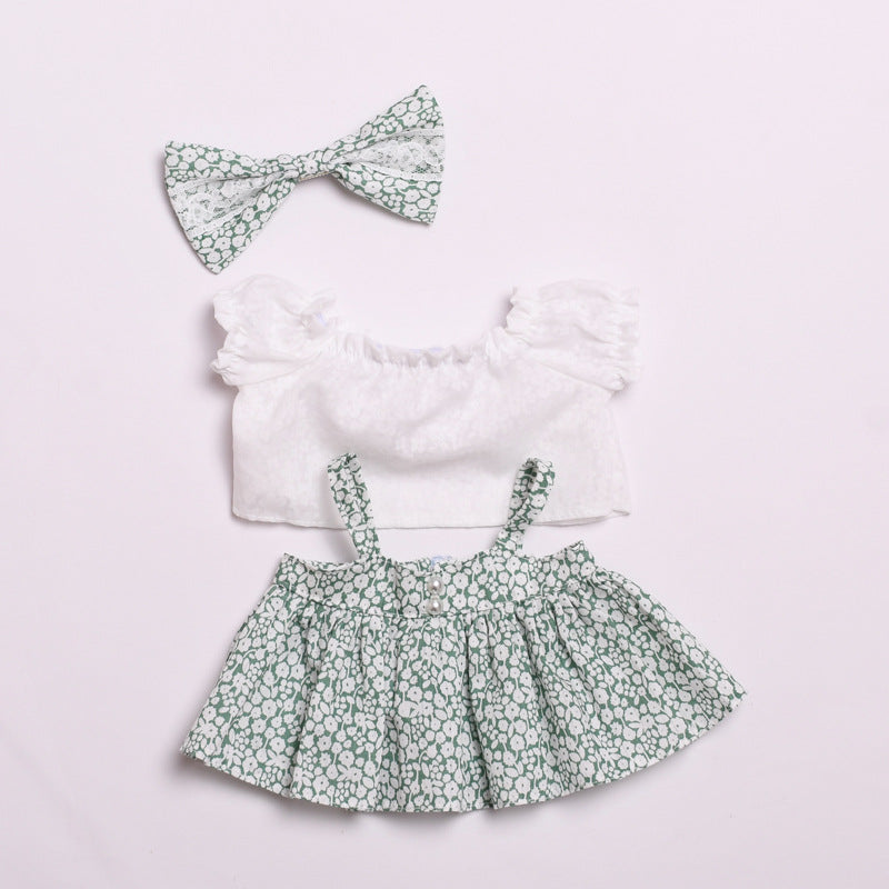 Only clothes] 38cm cloth cloth spring and summer clothes floral strap skirt suit labubu replacement doll dress