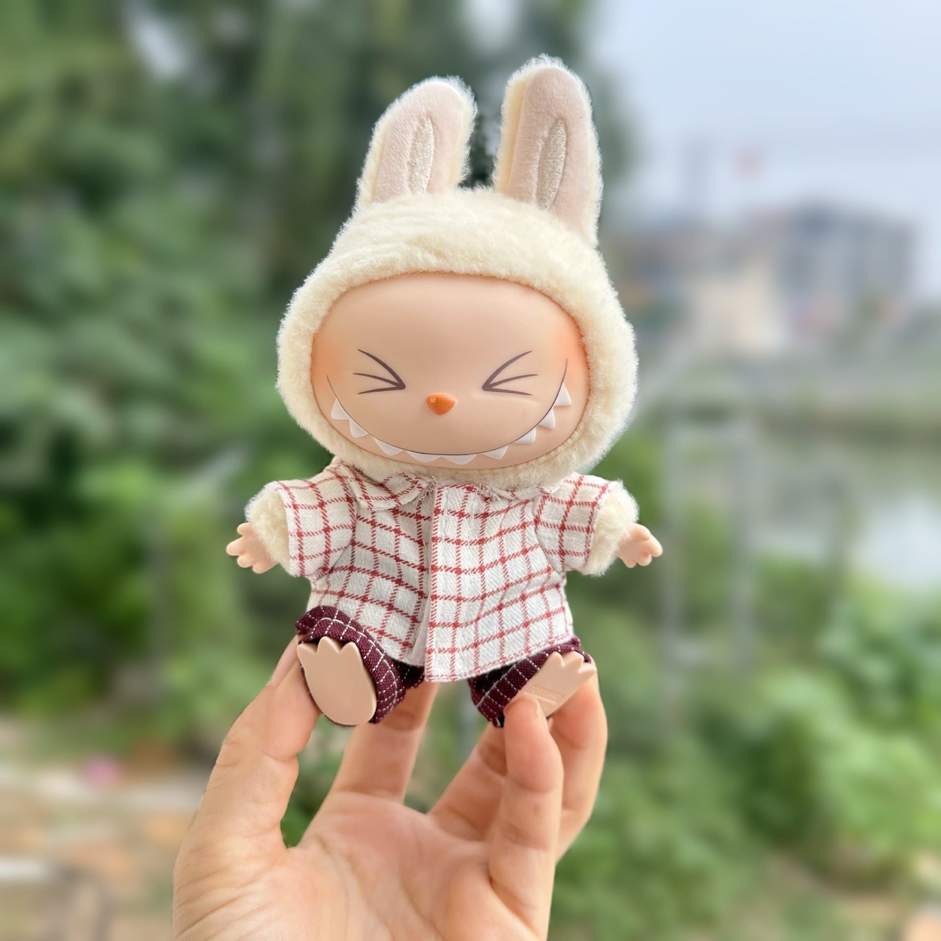 Clothes Only] The First and Second Generation Blind Box Labubu Doll Clothes Pendant LABUBU suit for Mustard Green Plaid