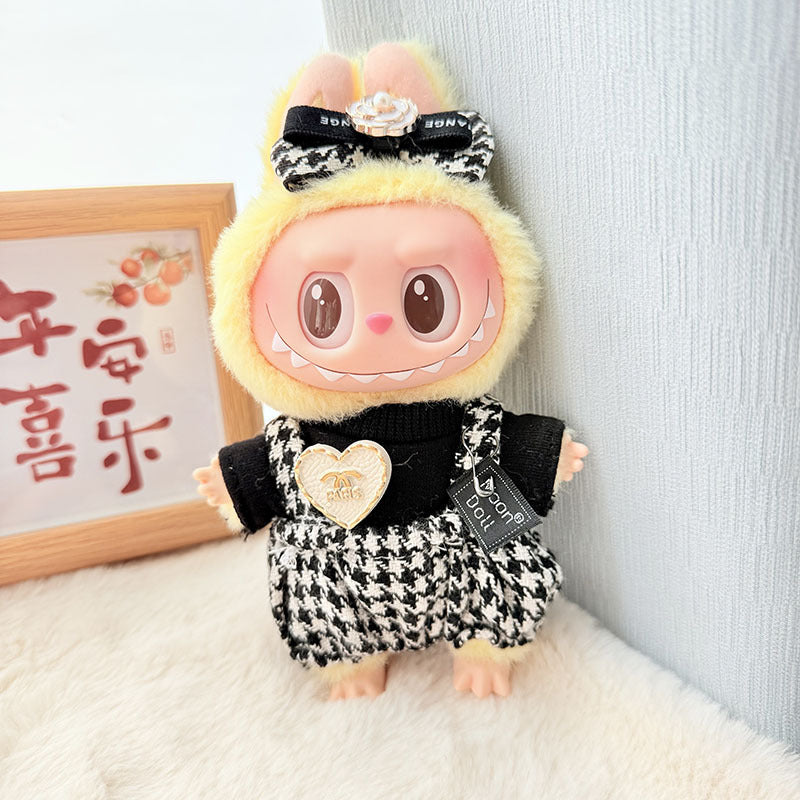 Clothes Only] 17cm Pendant Labubu Clothes Cat t Camellia Straw Hat Suit Labubu Doll Clothes