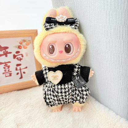 Clothes Only] 17cm Pendant Labubu Clothes Cat t Camellia Straw Hat Suit Labubu Doll Clothes