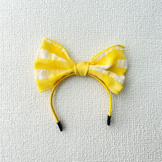 Labubu Doll Hair Band - Cute Plaid Bow with Glitter (Yellow)