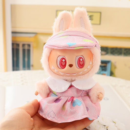The second generation of Labubu doll clothes 17cm labubu love skirt clothes heart macaroon vinyl doll