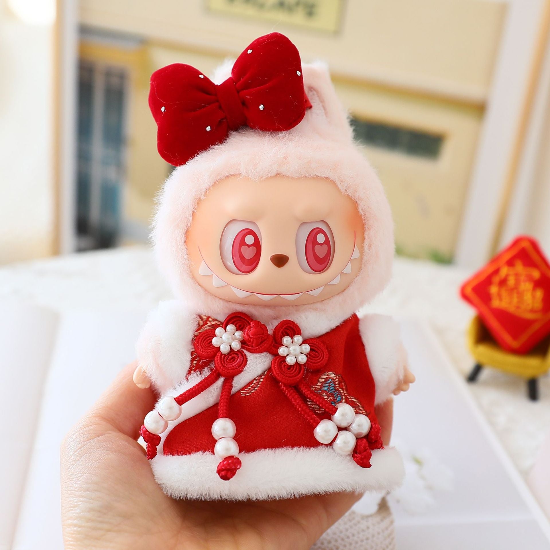 17cm Labubu New Year Clothes Blind Box LABUBU Second Generation Doll Clothes Sitting Party for Tang Clothes suit