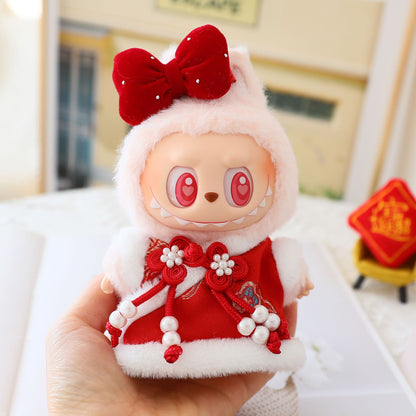 17cm Labubu New Year Clothes Blind Box LABUBU Second Generation Doll Clothes Sitting Party for Tang Clothes suit
