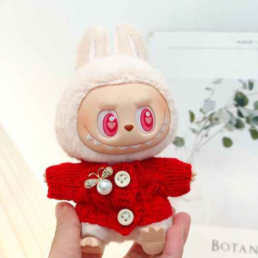 Labubu Doll Red Sweater & Hat Outfit for 1st & 2nd Gen Vinyl Pendants