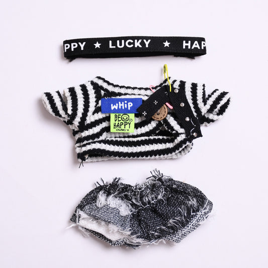 Only clothes] one or two generation pendant cloth cloth clothes striped set Denim pants coat vinyl LABUBU doll coat