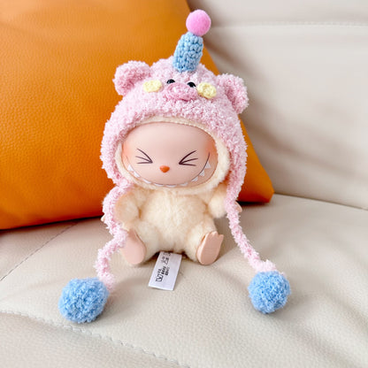 Only clothes] sit party blind box cloth cloth clothes key chain LABUBU handmade long grass pig hat headgear