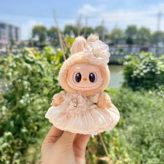 Clothes Only] Blind Box Sitting Parabu Doll Clothes Flower Bub Skirt suit Keychain LABUBU Clothes Beauty