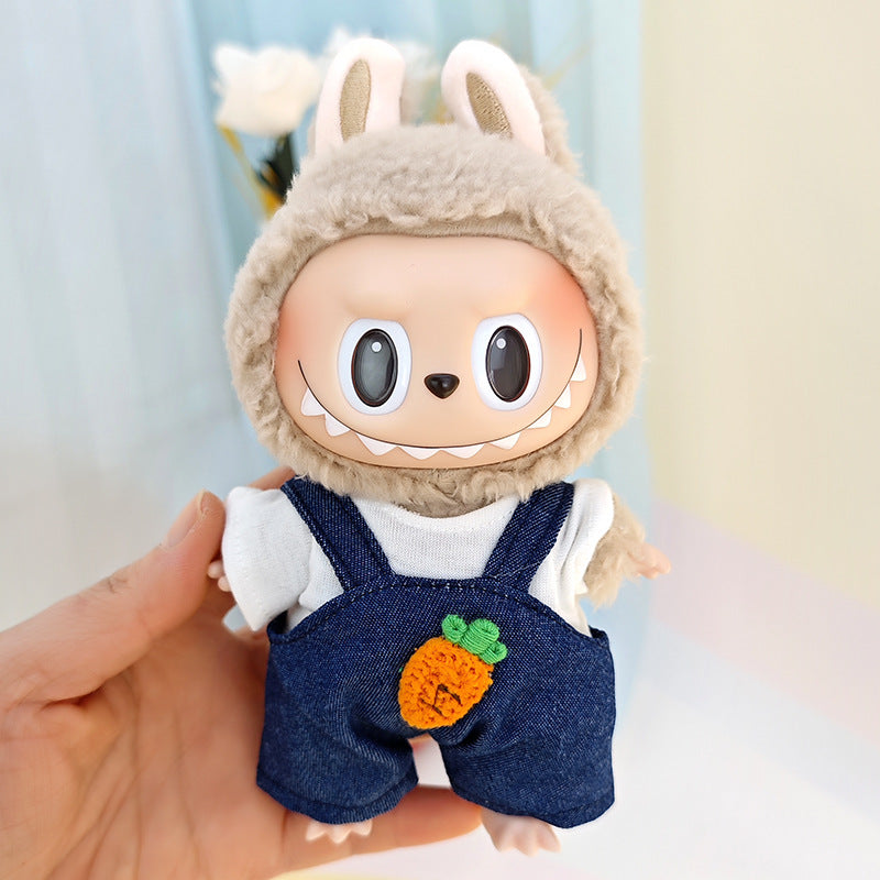 Suspender pants suit suitable for cloth cloth clothes to replace 15cm blind box series labubu vinyl baby clothes.