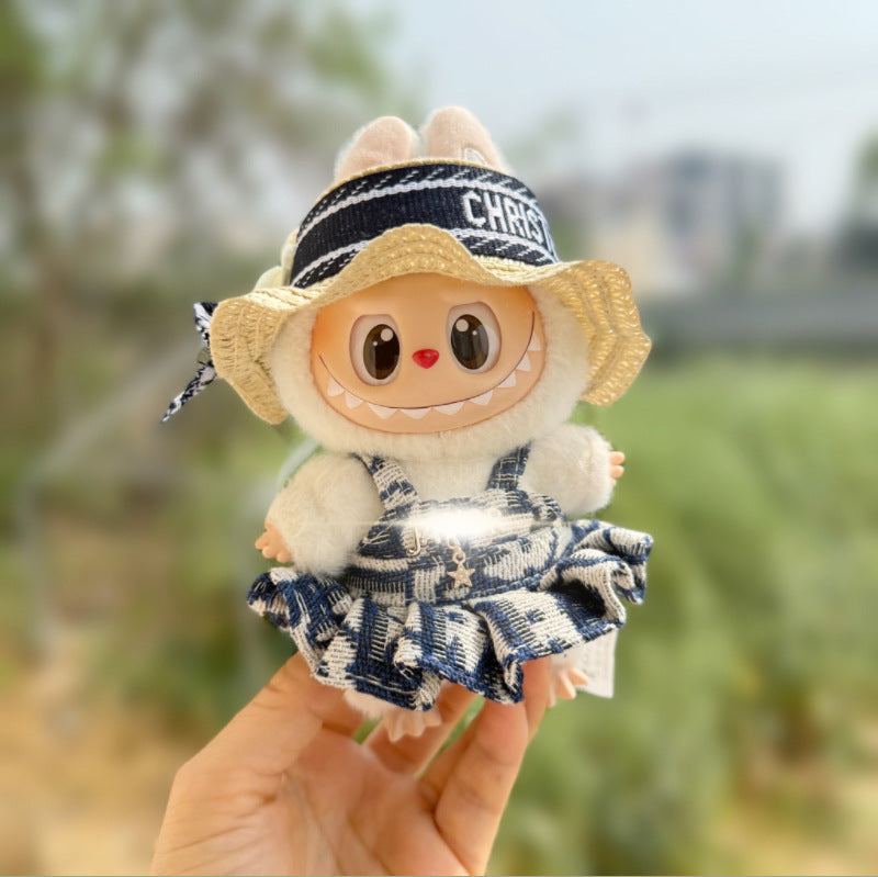 Only clothes] the first and second generation key chain Labubu clothes pendant cloth cloth d home blue sea flower skirt straw hat suit