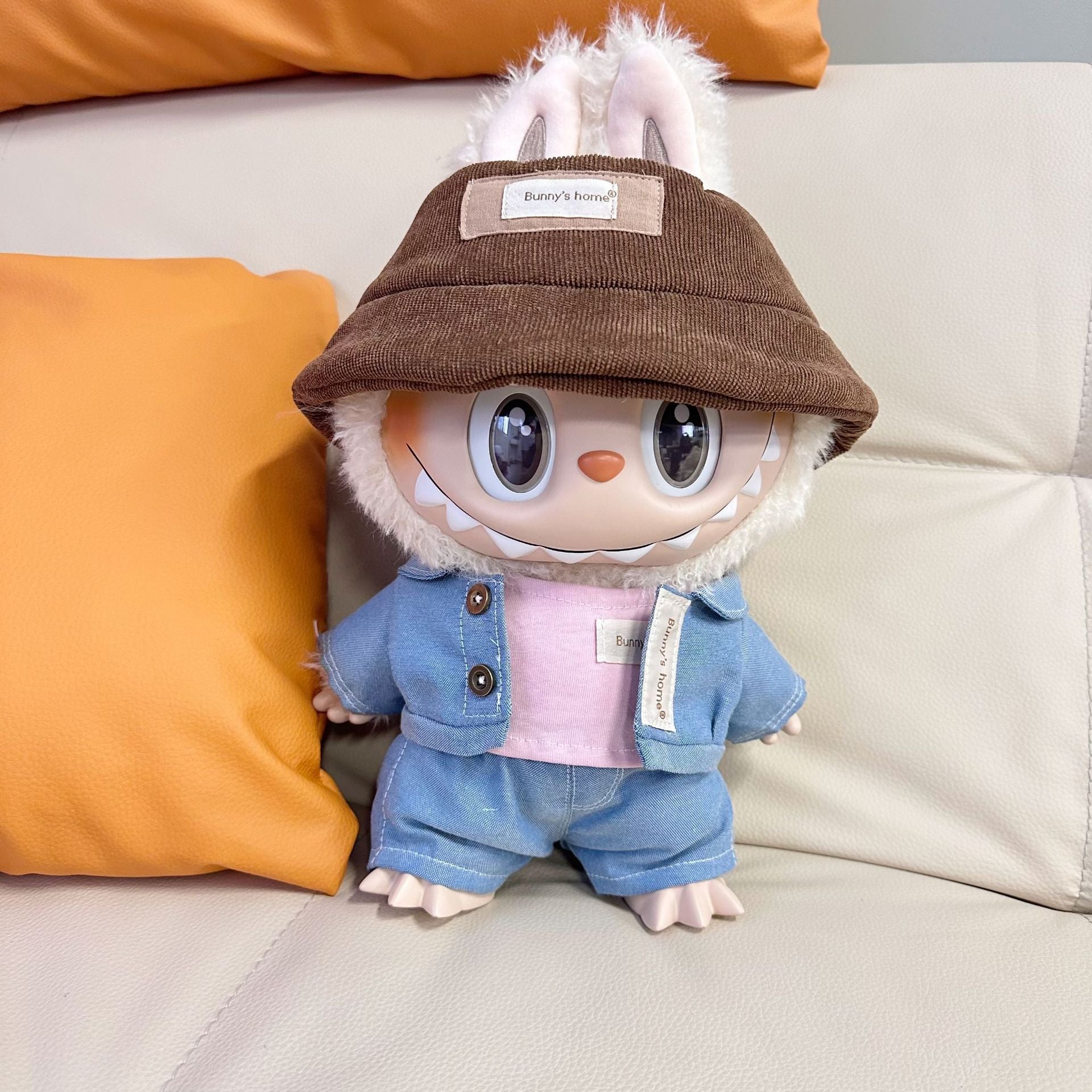 Only clothes] 38CM cloth vinyl plush doll clothes LABUBU for denim shirt pants three-piece set